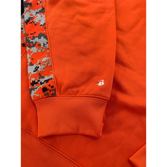 Bright Orange Digital Camo Sleeve Hoodie Men's Athletic Pullover Sweatshirt - Picture 7 of 10